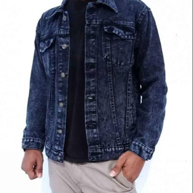 JACKET JEANS COWOK // SAND WASH HITAM