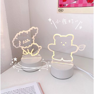 Lampu Meja Led Beruang 3 mode warna Teddy Bear Poodle Cute Ambience Night Lamp Lampu Tidur