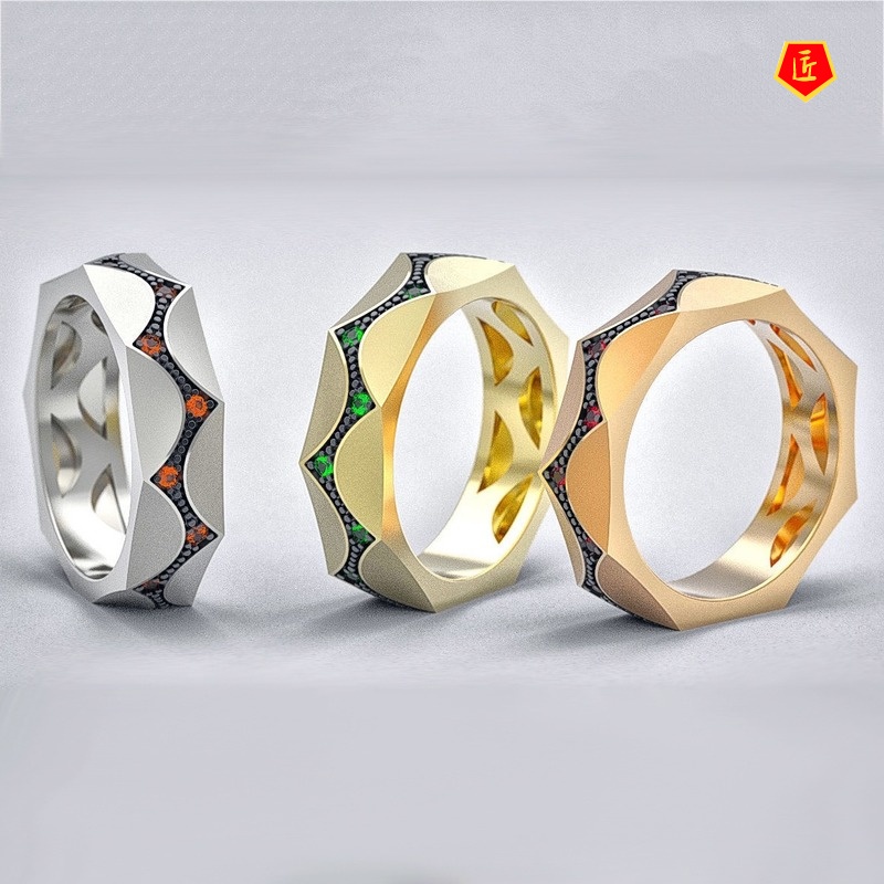 [Ready Stock]Black Gold Two-Color Diamond Wide Ring 18K Rose Gold