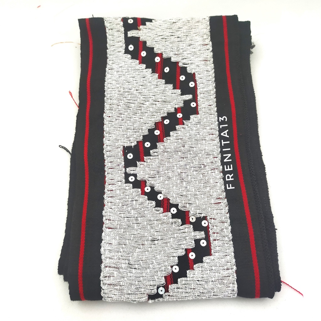 [BISA COD] Bisban / Selendang / List Tapis Khas Lampung asli Sulaman-Zigzag silver