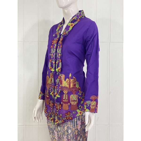 OSW03 - Daliyu KEBAYA ONDEL BETAWI ENCIM KARTINI LENGAN PANJANG BORDIR Katun Stretch / M L XL XXL-Ungu