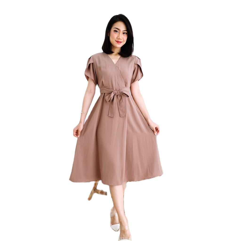 ZASKIYA - Lolina Dress Casual Terusan Premium Crepe  Polos Wanita Korean Style