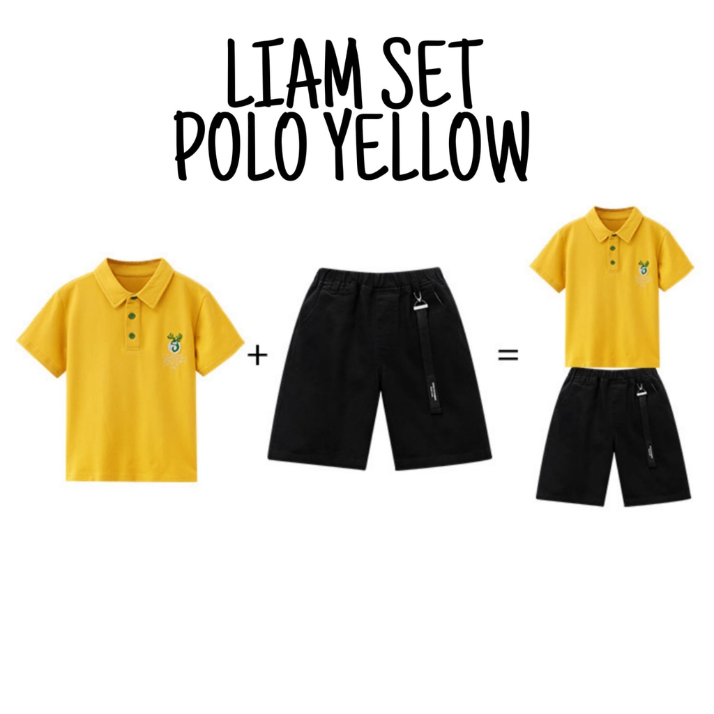 LIAM SET POLO YELLOW BAJU SETELAN ANAK COWOK KOREA FASHION IMPORT REMAJA CASUAL