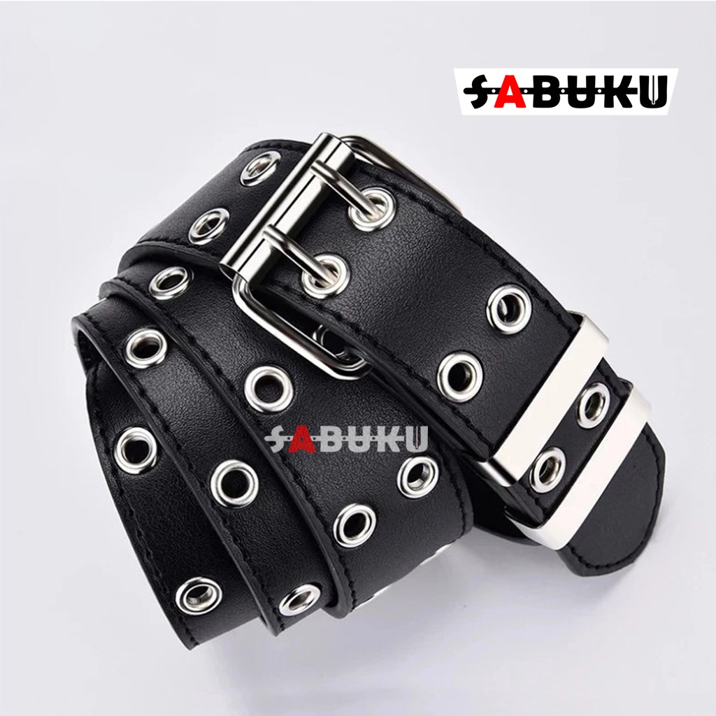 Ikat Pinggang Wanita Double Eyes Punk Rock Gesper Kulit PU Sabuk Free Rantai Gothic Metal - 167