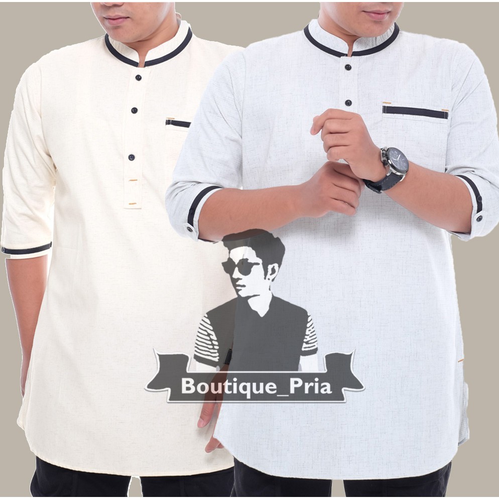 GAMIS KURTA LINEN PREMIUM WARNA PUTIH TULANG - BUSANA MUSLIM KOKO PRIA AR RAZZAQ ORIGINAL