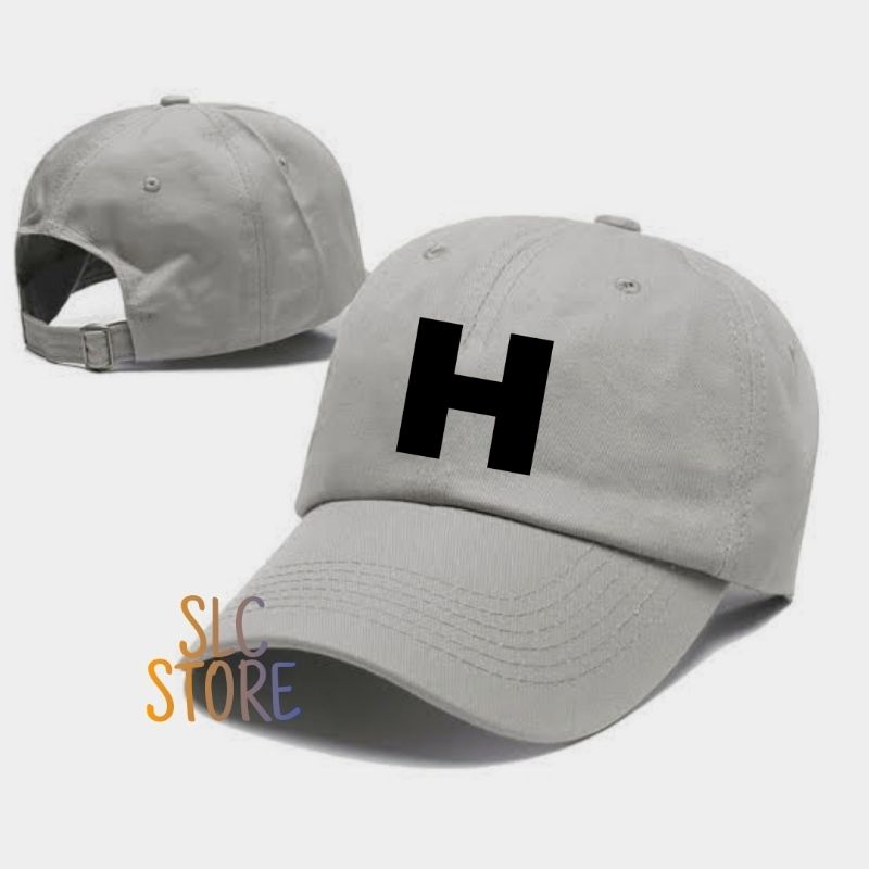 TOPI BASEBALL HAT CAP INISIAL HURUF H ABU ABU CUSTOM NAMA LOGO SENDIRI