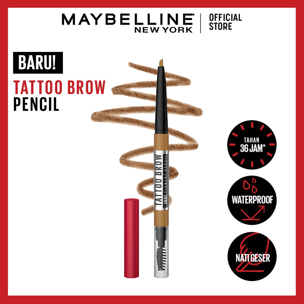 Maybelline Tattoo Brow 36H Pencil - Eye Makeup - Pensil Alis Cokelat Pigmented Tahan Lama