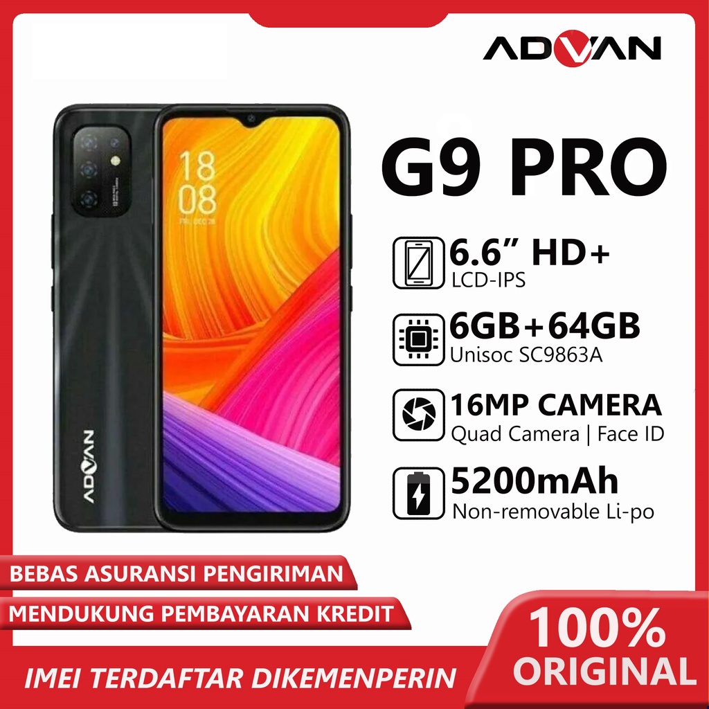 Advan G9 pro RAM 6GB ROM 64GB GARANSI RESMI 1 TAHUN-free hansfree jBL-free case- hp android MURAH