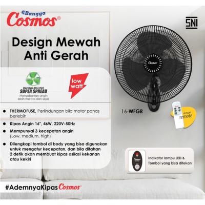 Cosmos Kipas Dinding Remote Wall Fan 16-WFGR 16WFGR 16 WFGR 16 Inch dengan Remote HITAM