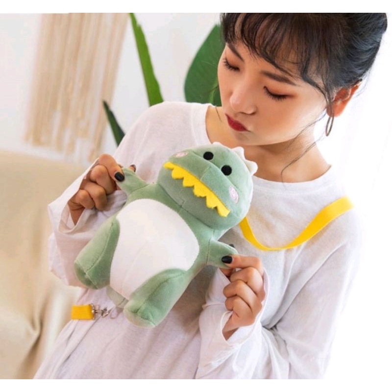 Tas Selempang Dino Tas Bahu Wanita Boneka Dinosaurus Kartun Bahan Bag Dino Kecil Imut Lucu dan Lembut