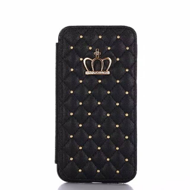 Flipcase Luxury Crown Diamond Iphone 11 pro max hitam Case bahan kulit Mewah Dompet Kartu