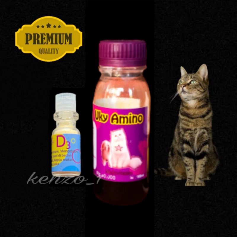 Paket Obat Kucing D3 dan Vitamin Uky amino 100ml Anti Biotik untuk Virus Demam Anti Nyeri Saraf Bengkak Radang Tidak Dapat Jalan Normal Lumpuh Tiba-Tiba Bengkak Akibat Jatuh Nafsu Makan Menurun Karena Sakit