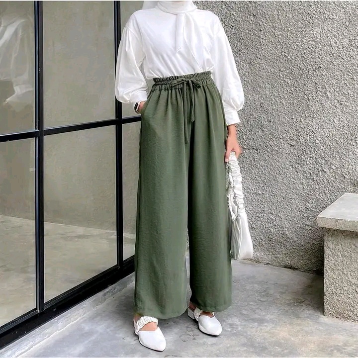 Celana kulot crinkle bahan crinkle airflow premium // Celana Wanita Kulot Reborn Pants Panjang Model Tali serut Besar Highwaist Terbaru 2022 Korea Kekinian Bahan crinkle airflow Cod - Celana Kulot Panjang Reborn ( HARGA PROMO )