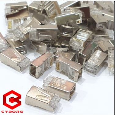 Connector modular plug rj45 lan cyborg cat 5 5e 6 6e gigabit shield metal 50pcs - Konektor rj-45 besi cat5 cat6