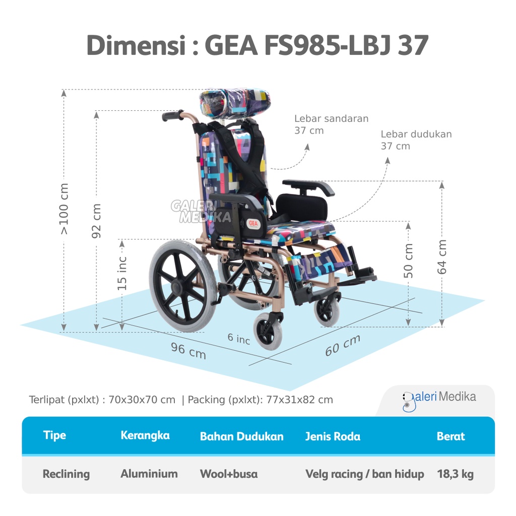 Kursi Roda Cerebral Palsy GEA FS 985 LBJ / FS985 LBJ / FS-985 LBJ - Kursi Roda CP