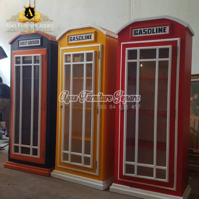 LEMARI HIAS GASOLINE BOX ( lemari buku lemari pajangan rak hias lemari hias)