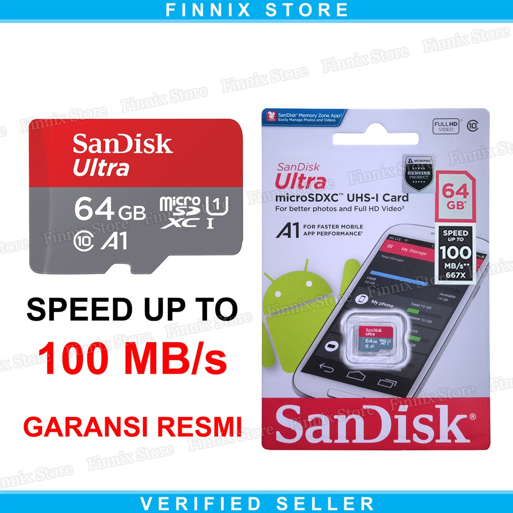 SanDisk 64GB A1 Ultra MicroSDXC Speed Up To 100MBs Class 10 - Memory Micro SD Card