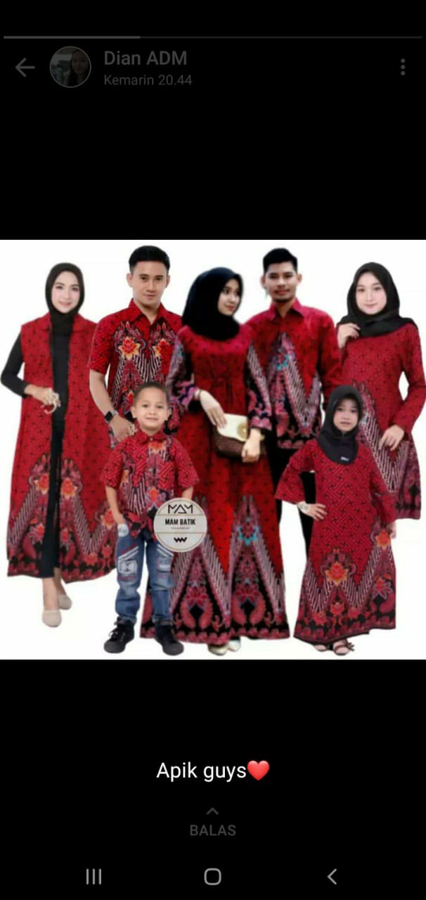 Batik Couple Keluarga 2 Anak Cewek Dan Cowok Motif Pagar Bumi Merah Seragam Busui Terbaru