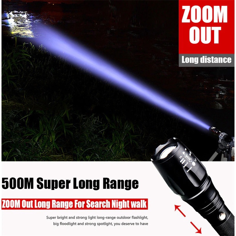 Senter LED Flashlight Senter Led Super Terang Zoom Tahan Air Cree XM-L 3800 Lumens