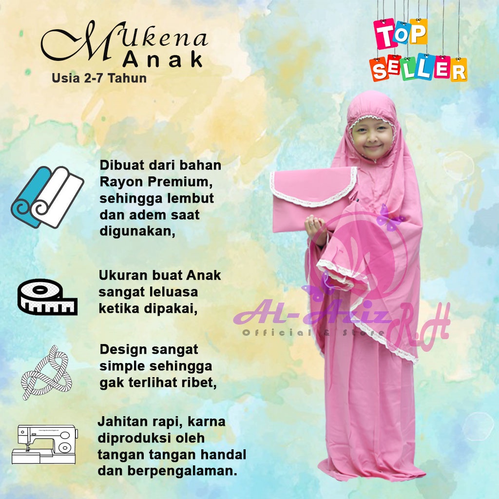 Mukena Bali Anak Perempuan Polos Rayon Umur 2 3 4 5 6 7 Tahun Bahan Premium Adem