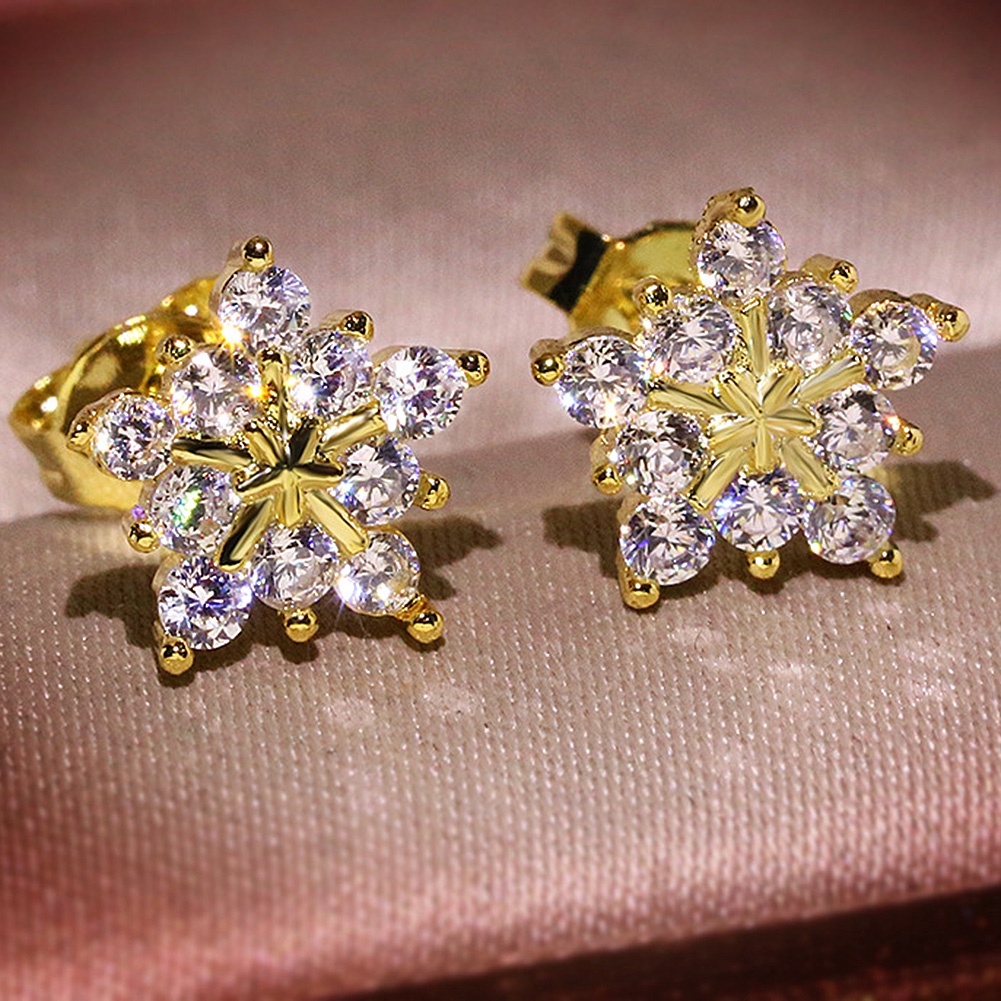 Hu Hu Hu Hu Hu Alat Bantu Pasang Kacamata♡ Anting Tusuk Bentuk Snowflake Aksen Berlian Imitasi Untuk Wanita