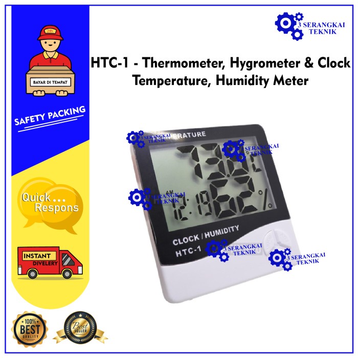 HTC-1 - Thermometer, Hygrometer &amp; Clock - Temperature, Humidity Meter