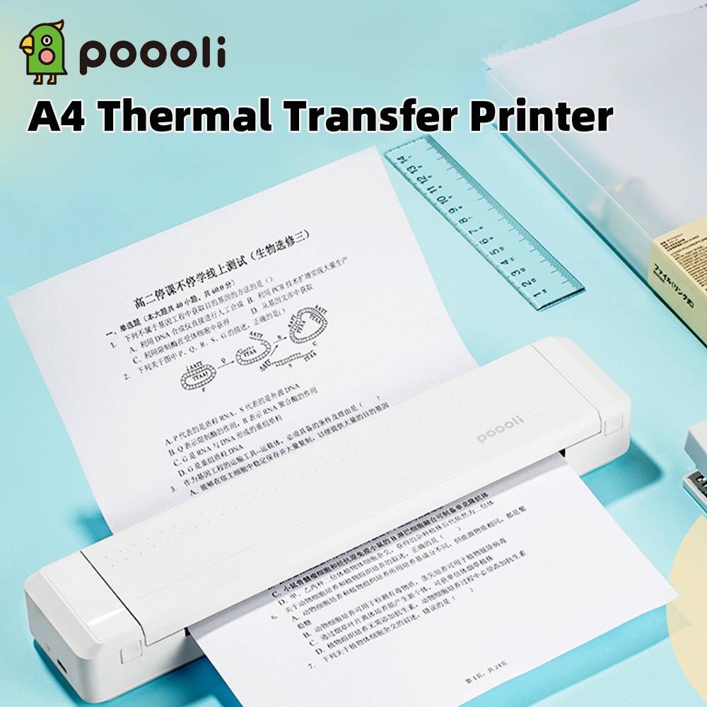 Poooli A4 Paper Printer Direct Thermal Transfer Printer Mobile Printer