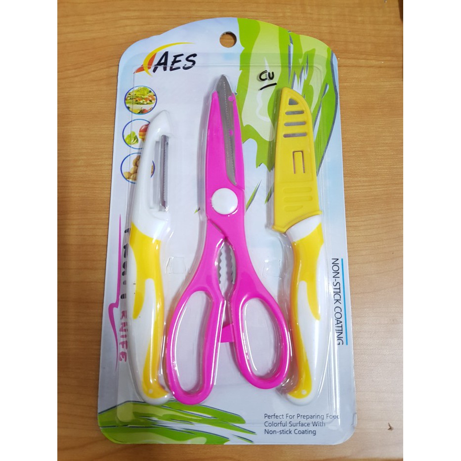 Pisau Set Peeler Gunting AES Stainless Steel Pisau Buah Gunting Peeler