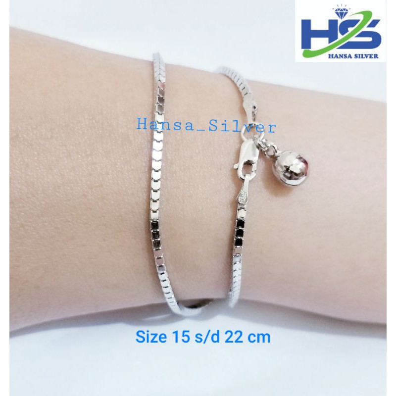 Gelang Perak Asli Silver 925 Lapis Emas Putih Model Milano Kaca - Gelang Perak Wanita Anti Karat