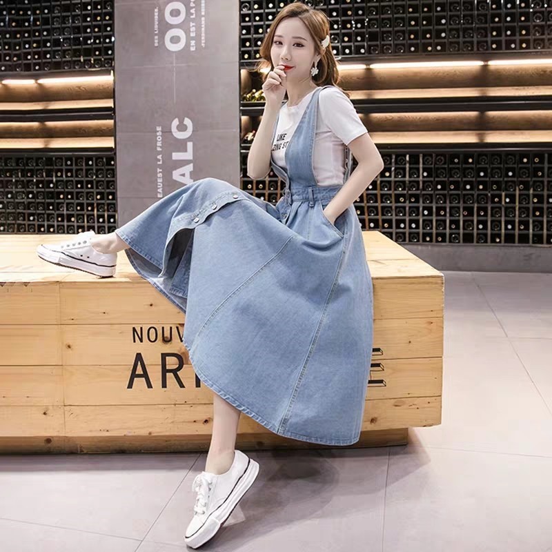 KARAKOREA 6216 Yoojung Overall Denim Skirt/Rok Denim kerja