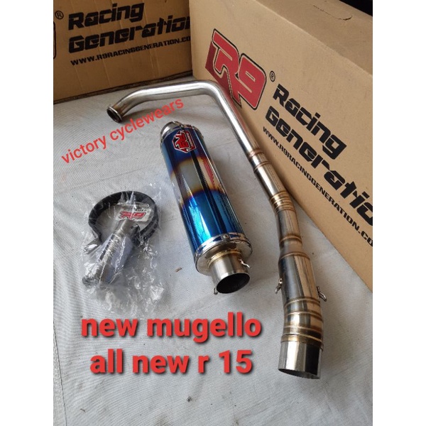 KNALPOT R 9 NEW MUGELLO ORIGINAL tersedia: tiger, byson, cbr150 k46, R15 old, megapro, thunder125  mega pro full system