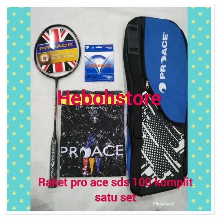 Jual Raket Badminton PRO ACE SDS 100 set tas +kaos+senar KOMPLIT ORIGINAL Murah