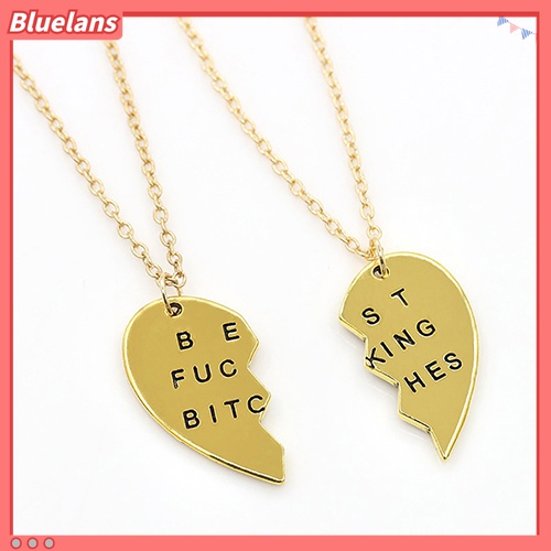2pcs / Set Kalung Persahabatan Dengan Liontin Hati Motif Ukir Tulisan