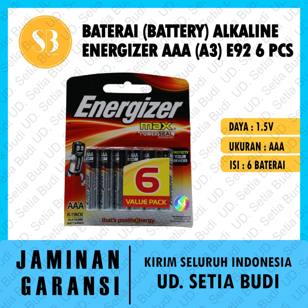 Baterai (battery) Alkaline Energizer AAA (A3) E92 6 pcs