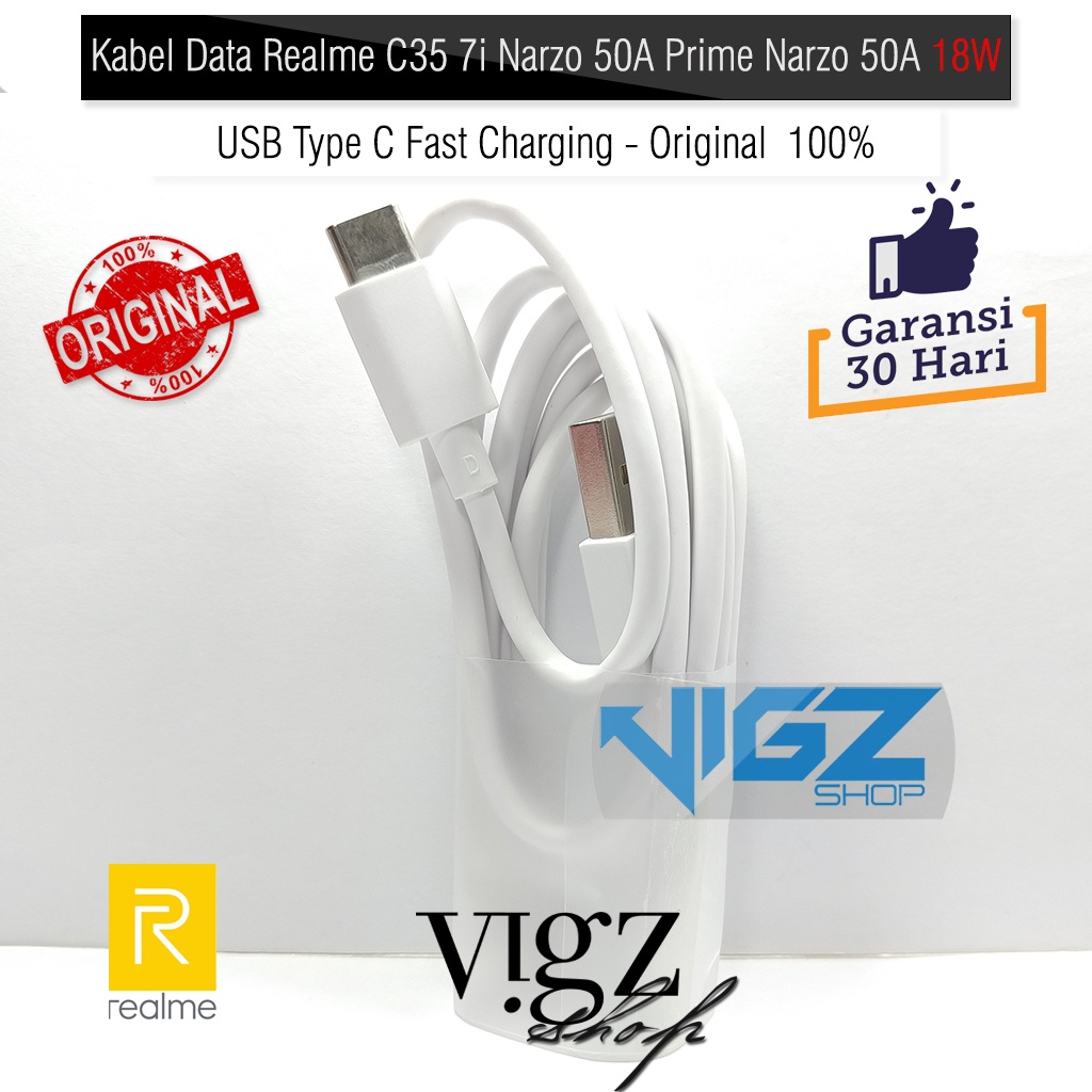 Kabel Realme 6i 7i 8i C15 C17 C35 7i Narzo 50A Prime Narzo 50A 18W USB Type C Original 100%