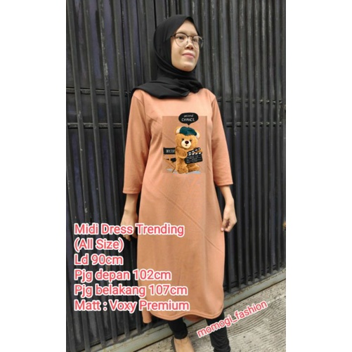 MOMOGI- MIDI DRESS KARAKTER BEAR ADLV / LONG TUNIK ALL SIZE