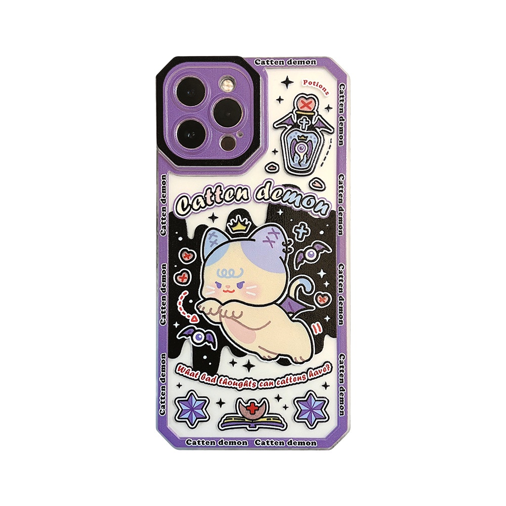 Case Pelindung Penuh Desain Kartun Angel and Demon Cat Untuk Iphone 7 8 PLUS X XR XS 11 12 13 MINI PRO MAX SE 2020