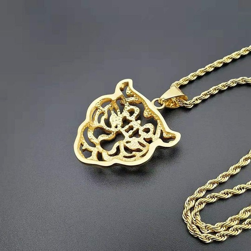 Kalung Titanium Steel Lapis Emas 18k Dengan Liontin Kepala Harimau Aksen Berlian Imitasi Untuk Pria