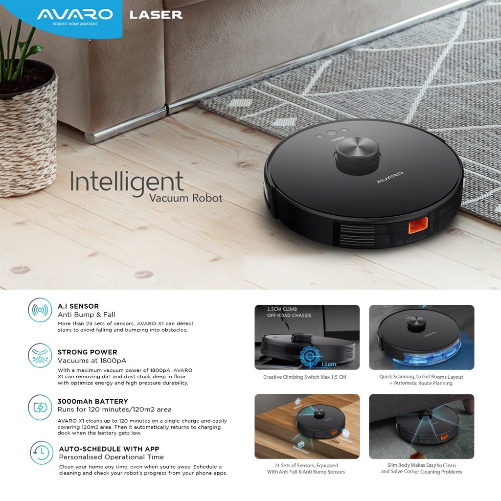 AVARO Laser Robotic Vacuum Cleaner With Aplikasi