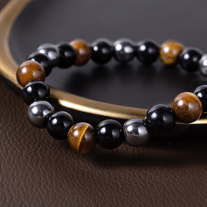 Gelang Manik-Manik Batu Obsidian Tiger Eye Warna Hitam Untuk Pria Dan Wanita