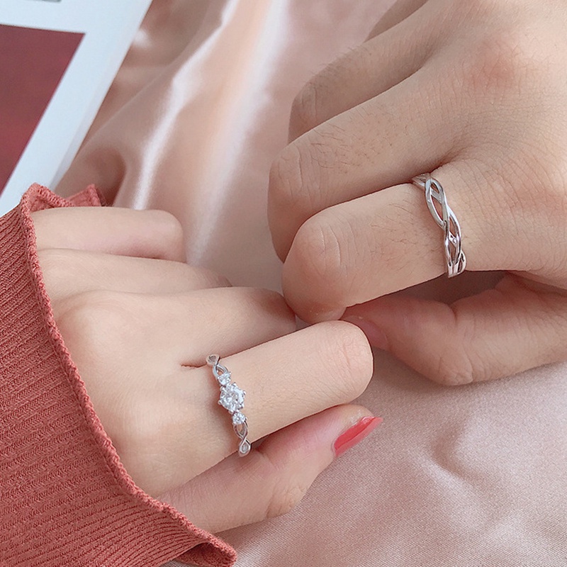 2pcs Cincin Berlian Imitasi Model Terbuka Dapat Disesuaikan Untuk Pria Dan Wanita