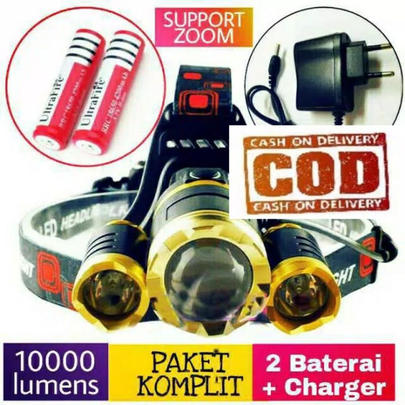 Lampu led/ senter kepala Paket komplit headlap led waterproof