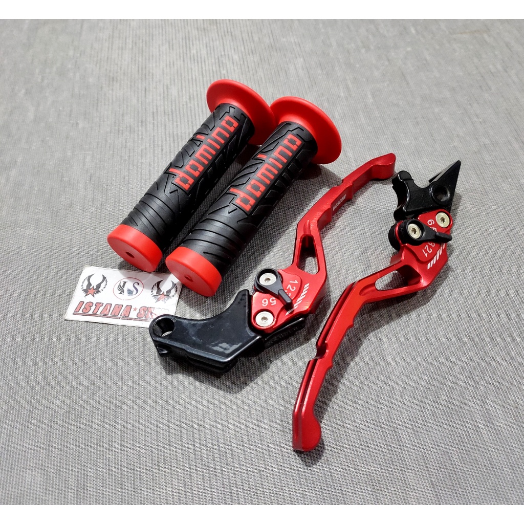 Paket Variasi Tiger/CBR150R/CB150R/Versa/Megapro/Sonic/SatriaFU karbu Handle CNC Setelan PLUS grip DOMINO/MERAH