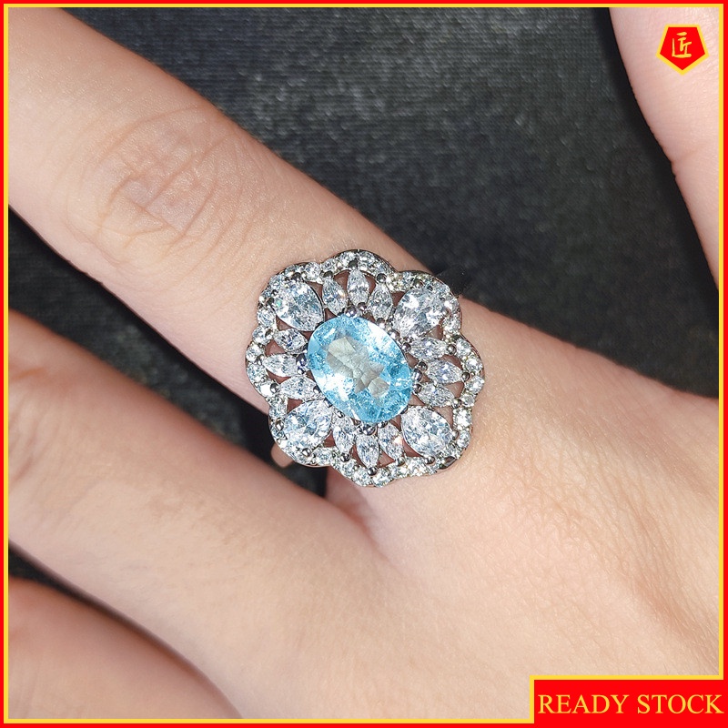 [Ready Stock]Elegant Personality Natural Blue Topaz Ring