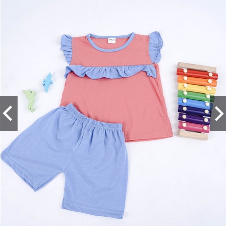 Setelan Ruffle Kombinasi Set Polos Anak Cewek / Setelan Anak Perempuan Polos 1-5 tahun