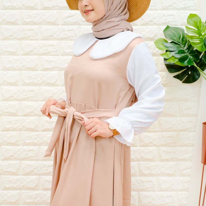 [ COD ] Inaya Dress by Ammisha | SIZE S M L XL | Fashion Muslim Baju Gamis Lebaran 2022 | Dress Kondangan OOTD | Bahan Crepe Premium | Gamis Putih Busui | Gamis Wanita Kekinian |