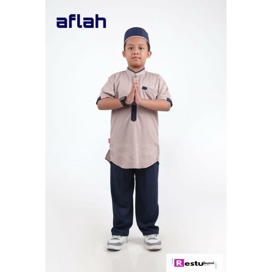 New||Koko Aflah by: Restu Bumi|| lengan Pendek free Topi Berbahan toyobo Setelan Baju Muslim Anak Laki - Laki