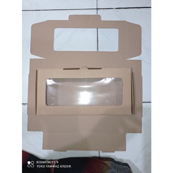 Dus Kue Karton Window, Box Flute Brownies Bolu Mika Kaca Karton Coklat Kemasan Kotak 25x12x5 cm 10pcs