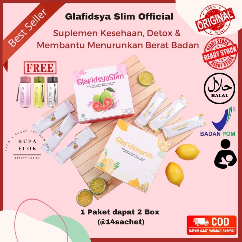 Glafidsya Slim Official bubuk minuman diet ampuh rasa lemon dan guava sekaligus makanan tinggi fiber