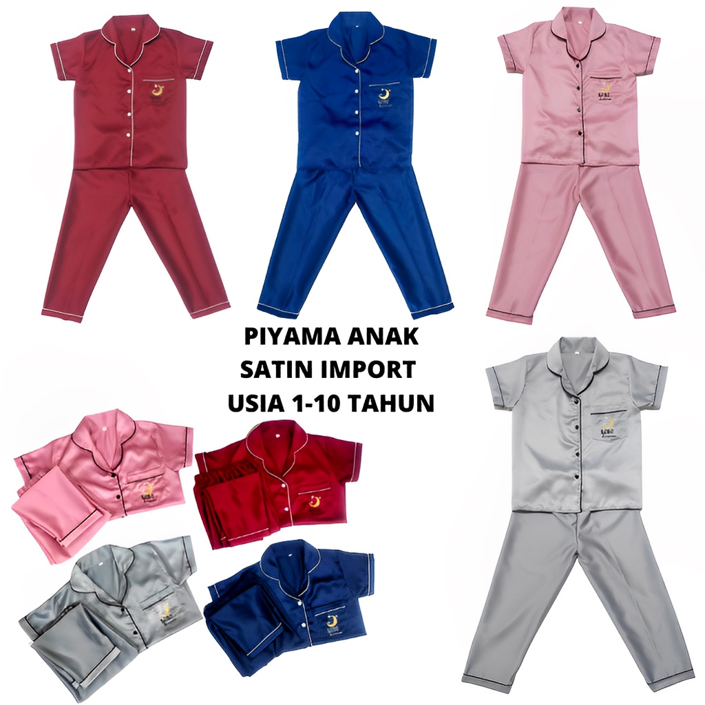 CIAHAW-  PIYAMA ANAK SATIN IMPORT USIA 1-10 TAHUN KANTONG EMBORDIR -BAJU TIDUR ANAK PEREMPUAN